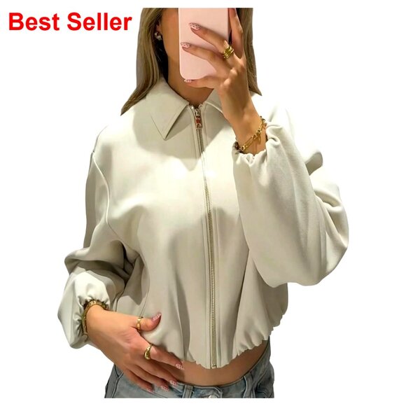 Polyester Bomber Jacket Zip Up Lapel Collar Streetwear Pilot Coat